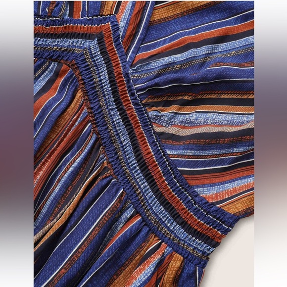 BloomChic Striped Contrast Dolman Sleeve Shirred Pocket Split Flutter Dress - Picture 4 of 7